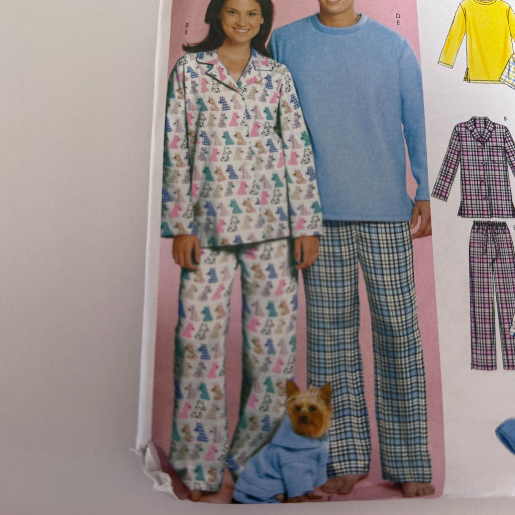 McCalls Sewing Pattern M5992 Pajamas Sz L-XL Dog Sweatsuit Matching Couple Holidays Christmas Loungewear Uncut