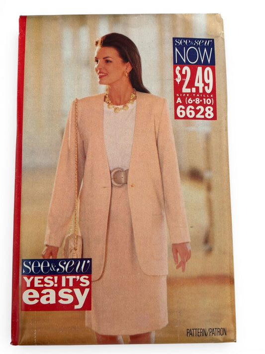 Butterick Sewing Pattern 6628 Jacket Skirt Suit Set 1990s Vintage Easy 6 8 10 UC