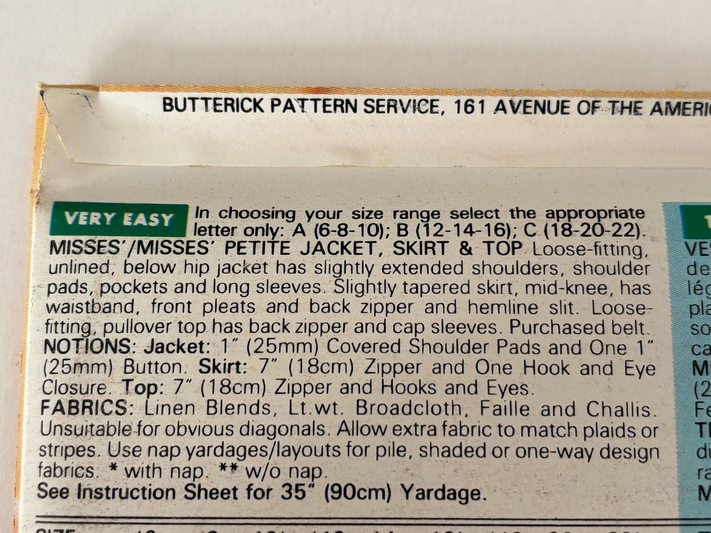 Butterick Sewing Pattern 6628 Jacket Skirt Suit Set 1990s Vintage Easy 6 8 10 UC