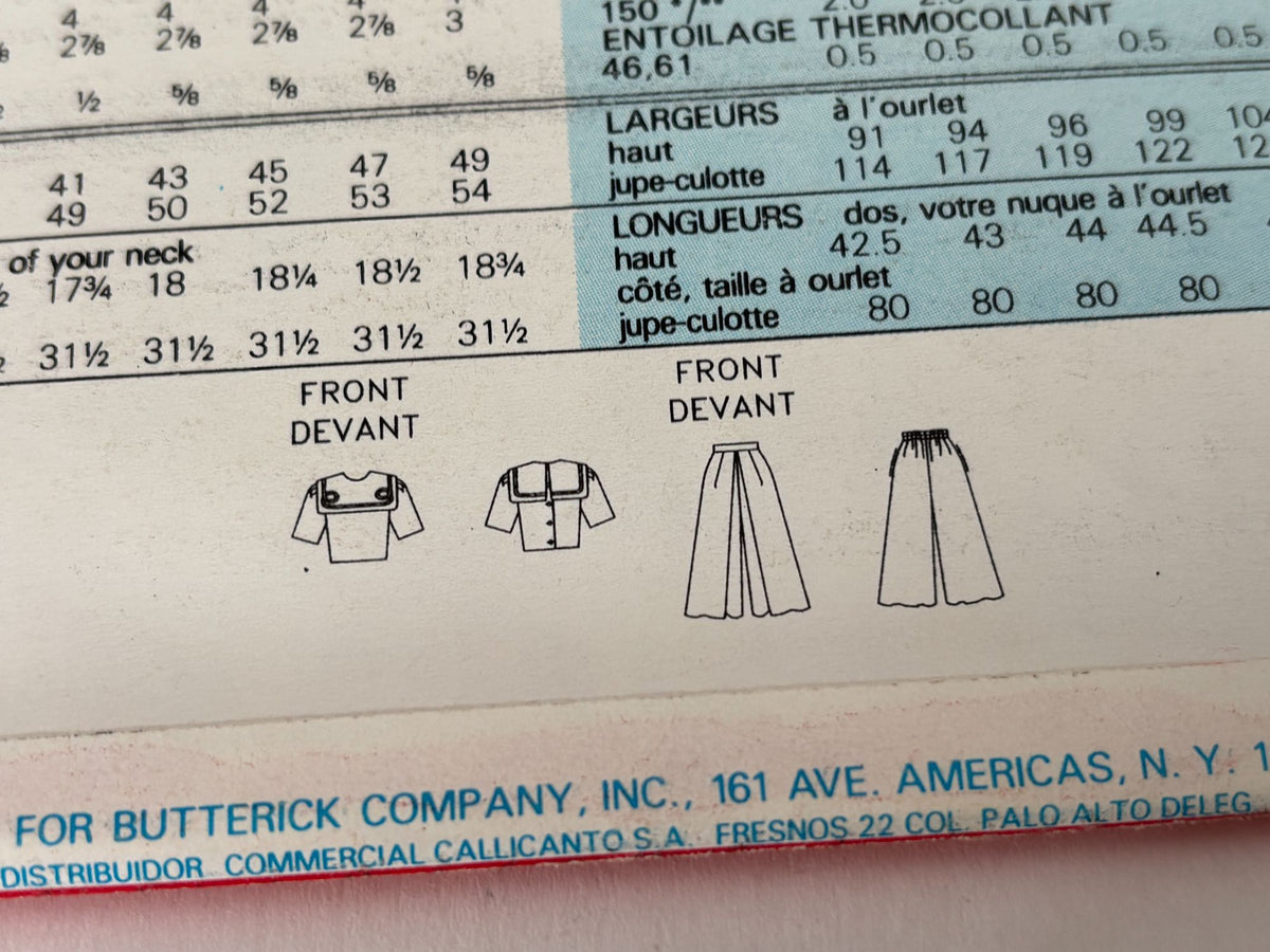 Butterick Sewing Pattern 6626 Top and Split Skirt Work Easy 1990s Uncut 6 8 10