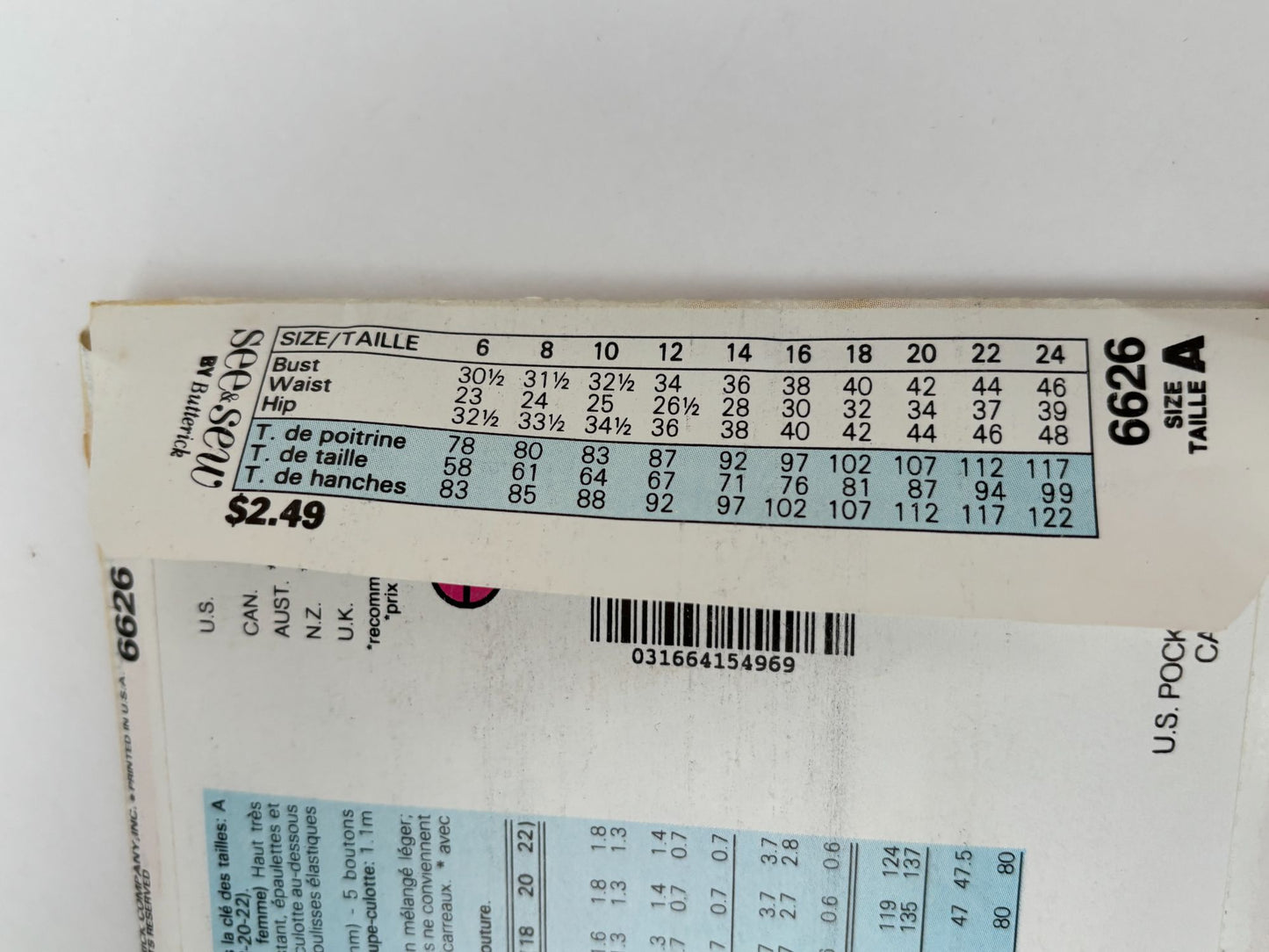 Butterick Sewing Pattern 6626 Top and Split Skirt Work Easy 1990s Uncut 6 8 10