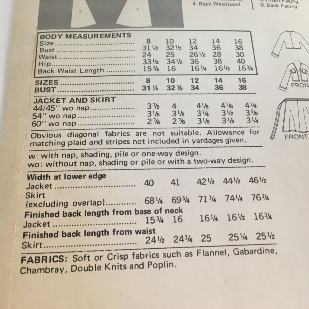 Butterick Sewing Pattern 3880 Wrap Skirt Blazer Collegiate 1970s Vintage 10 UC
