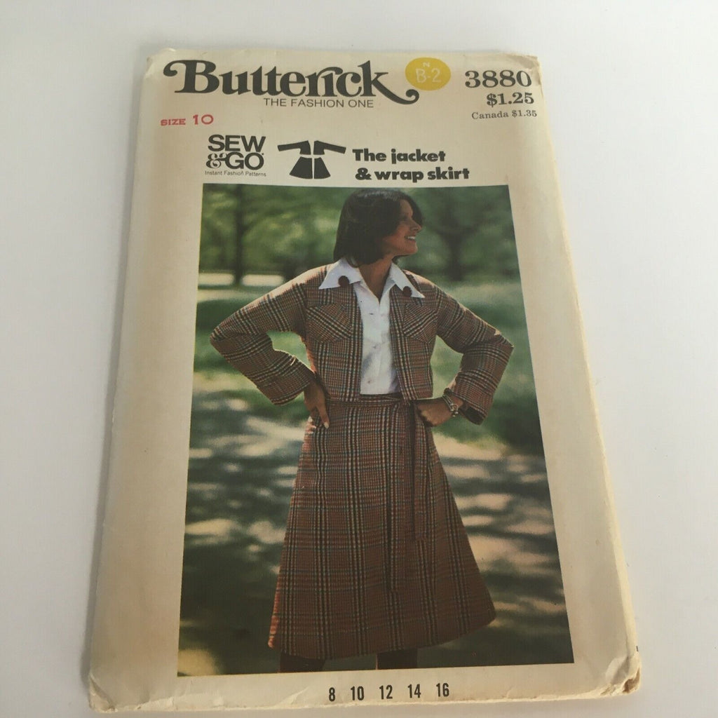 Butterick Sewing Pattern 3880 Wrap Skirt Blazer Collegiate 1970s Vintage 10 UC