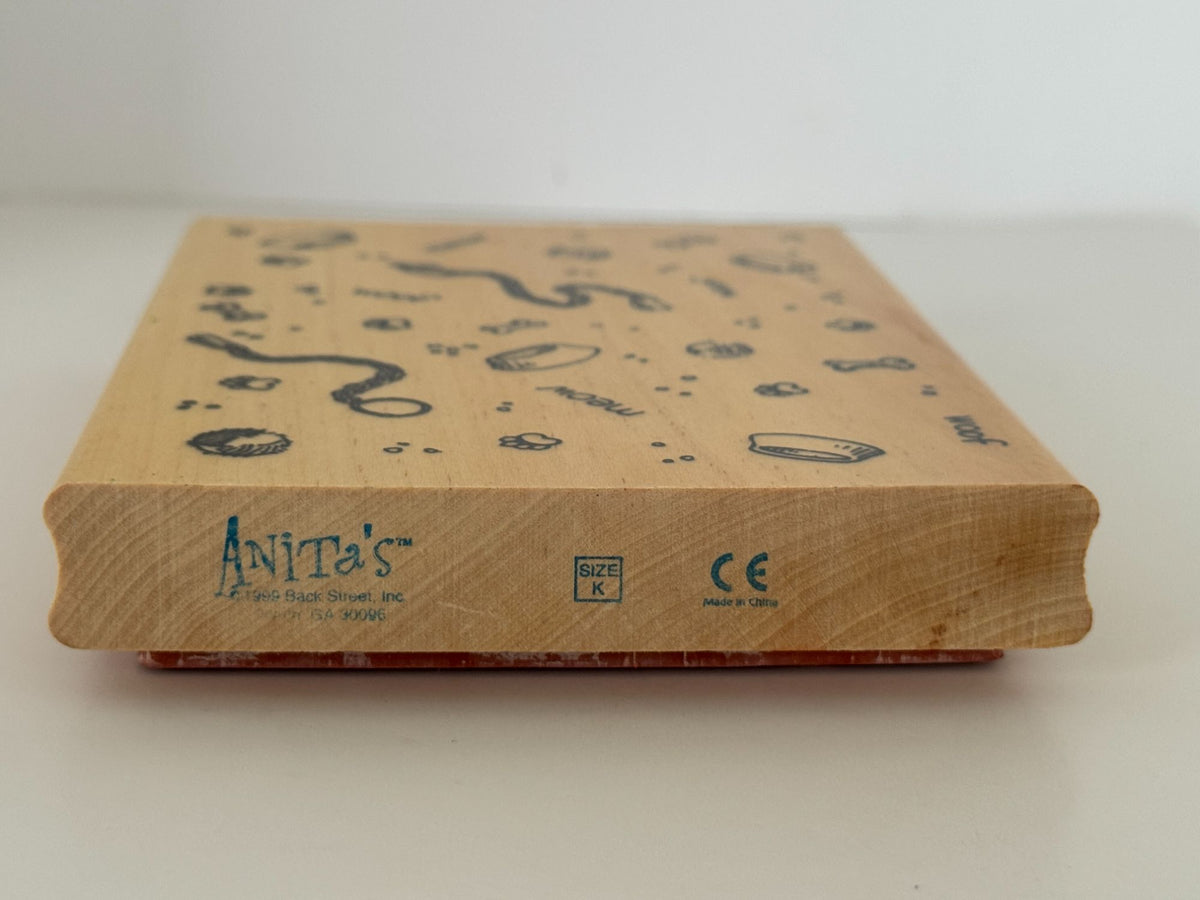 Anitas Rubber Stamp Family Pet Background Dog Cat Meow Woof Leash Bone Paw Print