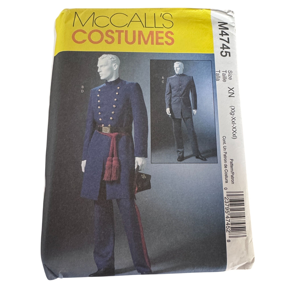 McCalls Sewing Pattern 4745 Mens Civil War Military Coat Historical Costume Reenactment 46-56 Uncut