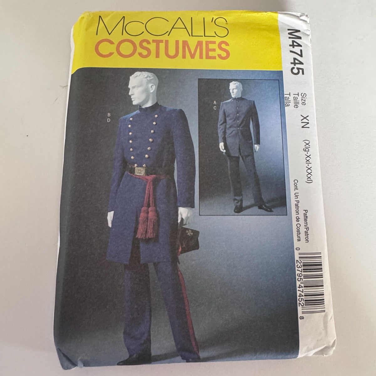 McCalls Sewing Pattern 4745 Mens Civil War Military Coat Historical Costume Reenactment 46-56 Uncut