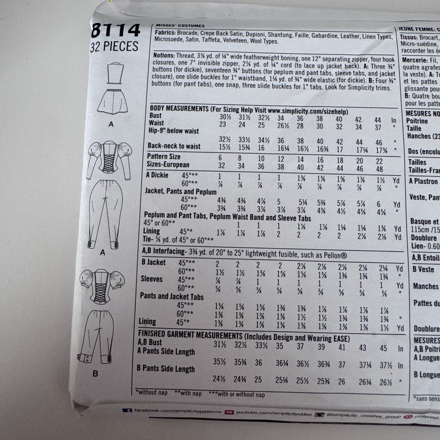 Simplicity Sewing Pattern 8114 Steampunk Costume Victorian Outfit Corset Jacket Pants Cosplay 14-22 Uncut