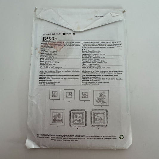 Butterick Sewing Pattern B5903 Decorative Pillows Square Home Decor Wallis Uncut