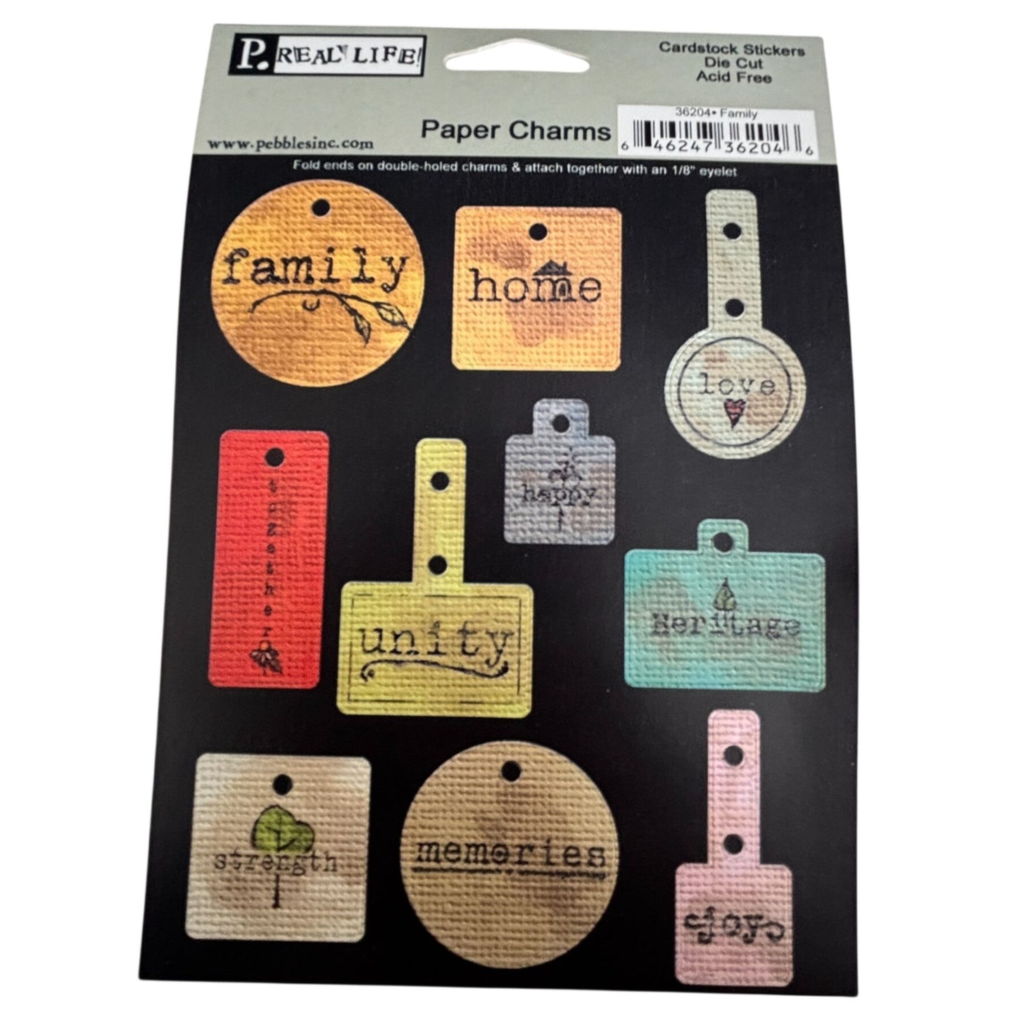 Pebbles Real Life Stickers Paper Charms Die Cut Family Joy Crafting Scrapbooking Cardmaking Journaling