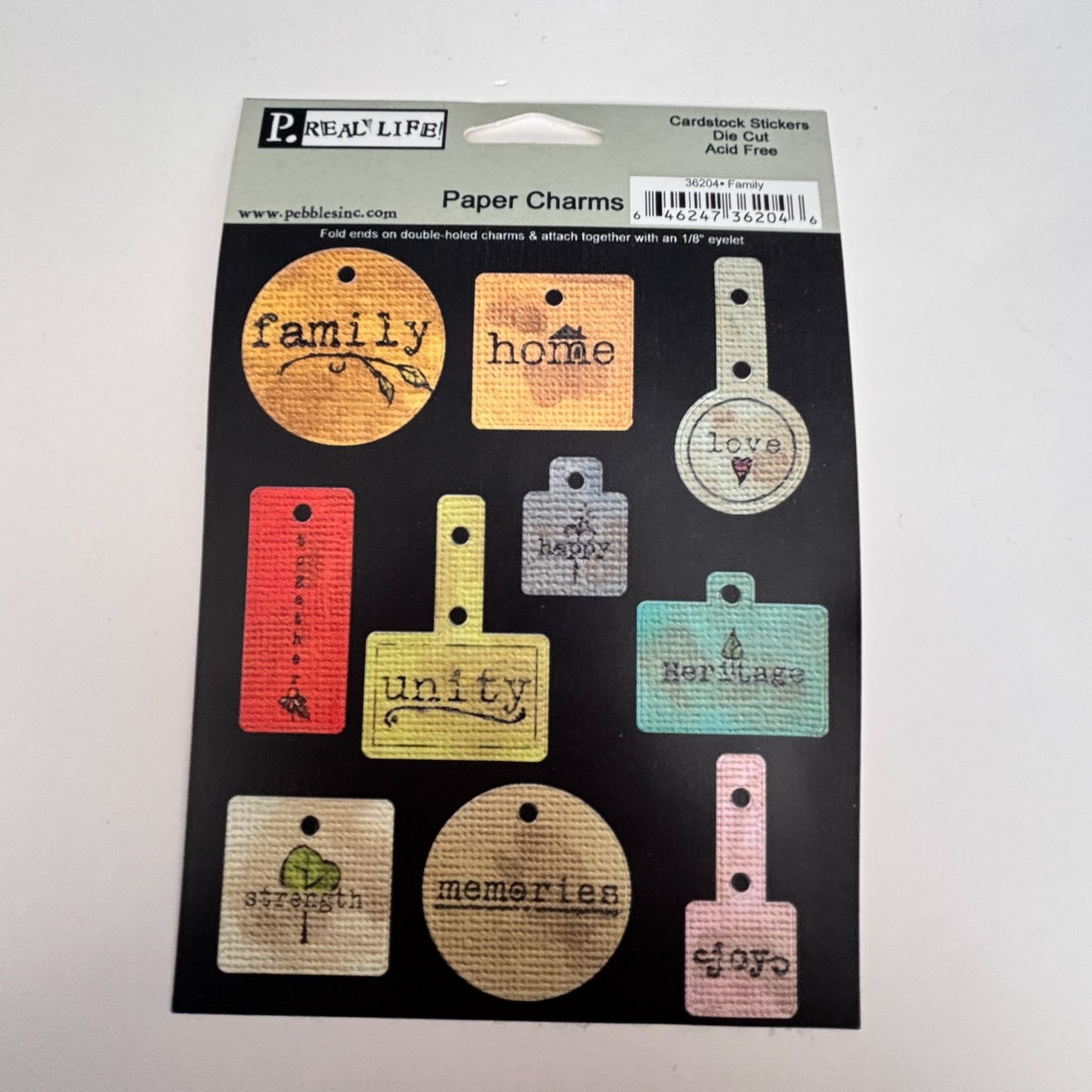 Pebbles Real Life Stickers Paper Charms Die Cut Family Joy Crafting Scrapbooking Cardmaking Journaling