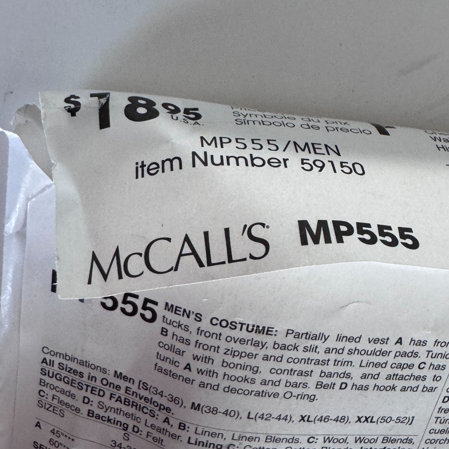 McCalls Sewing Pattern MP555 Wizard Costume Sorcerer Cape Cosplay Superhero Tunic Mens 34-52 Uncut