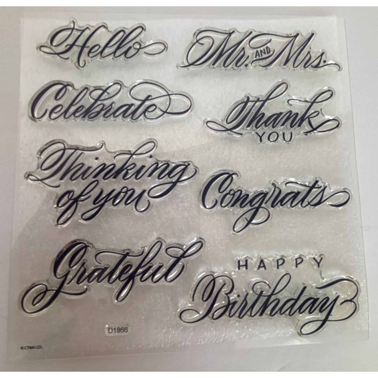 CTMH Acrylic Stamps Set Sentiments Cursive Greetings Birthday Hello Words D1866