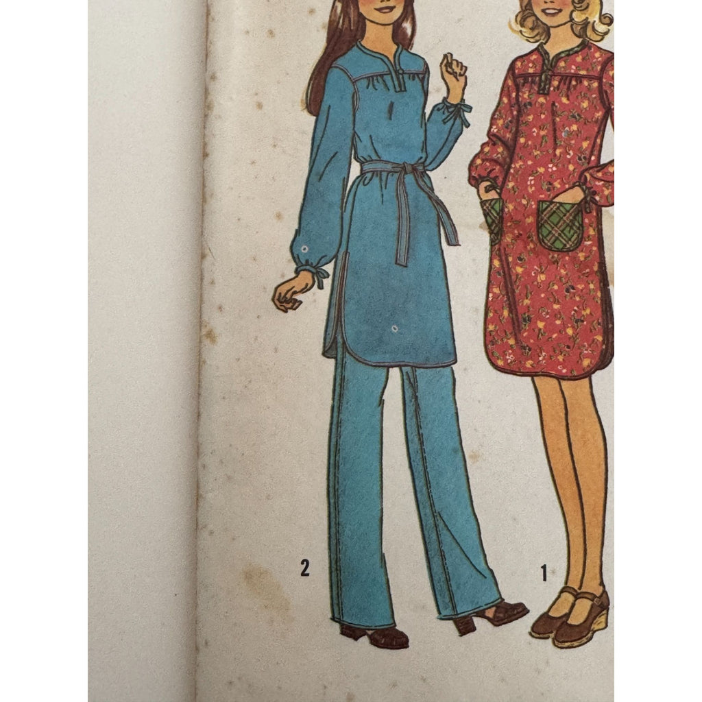 Simplicity Sewing Pattern 7722 Vintage 1970s Juniors Teen Dress Top Large 15/16