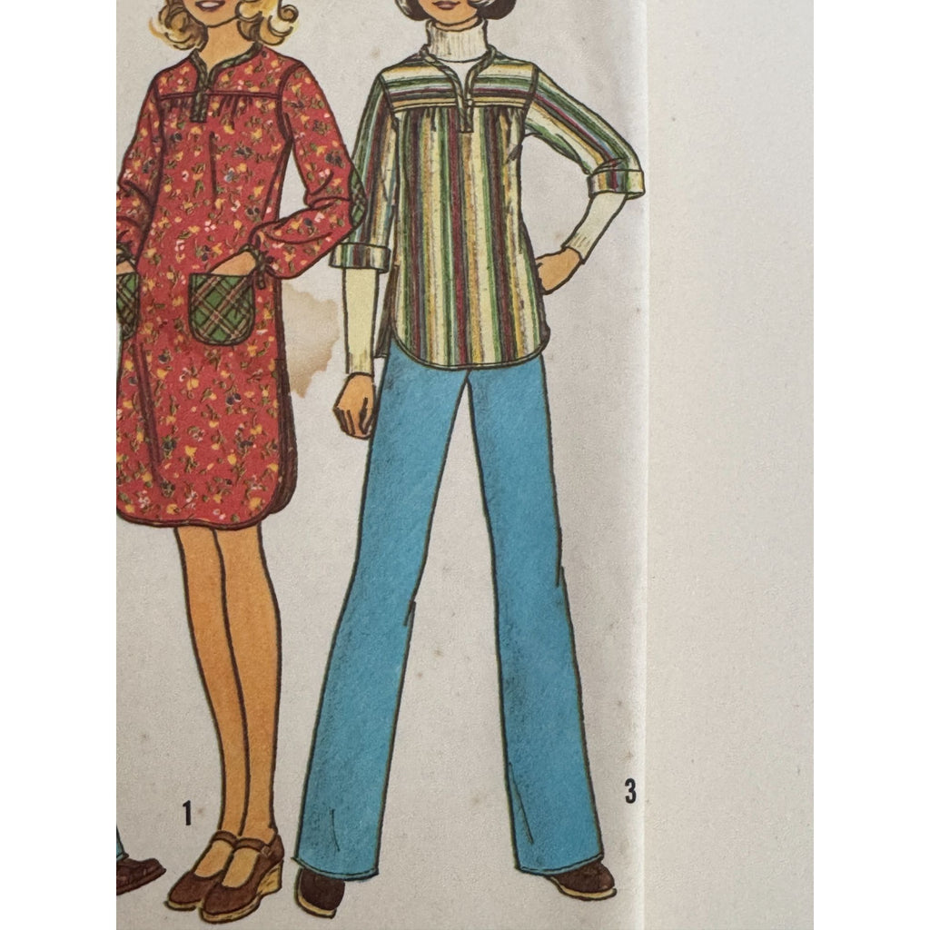 Simplicity Sewing Pattern 7722 Vintage 1970s Juniors Teen Dress Top Large 15/16