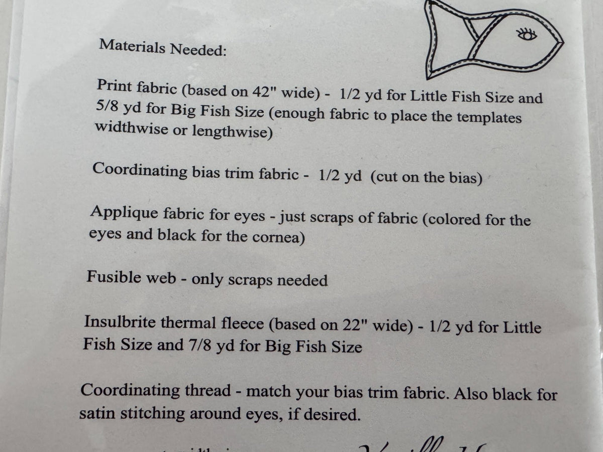 Vanilla House Sewing Pattern P138 Fish Shaped Oven Mitt Kitchen Home Decor Uncut