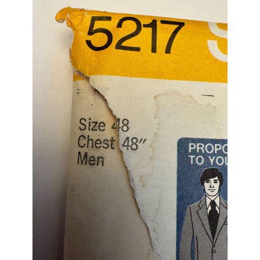 Simplicity Sewing Pattern 5217 Mens Jacket Proportioned Blazer 70s Tailoring 48 Uncut